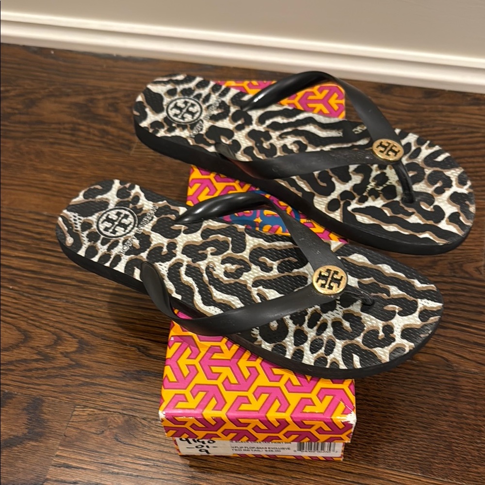 Tory Burch Animal Print Flip Flops